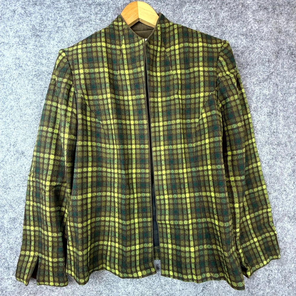 Vintage Jessica Howard Blazer Jacket Womens 8 Green Brown Polka Dot Open Front